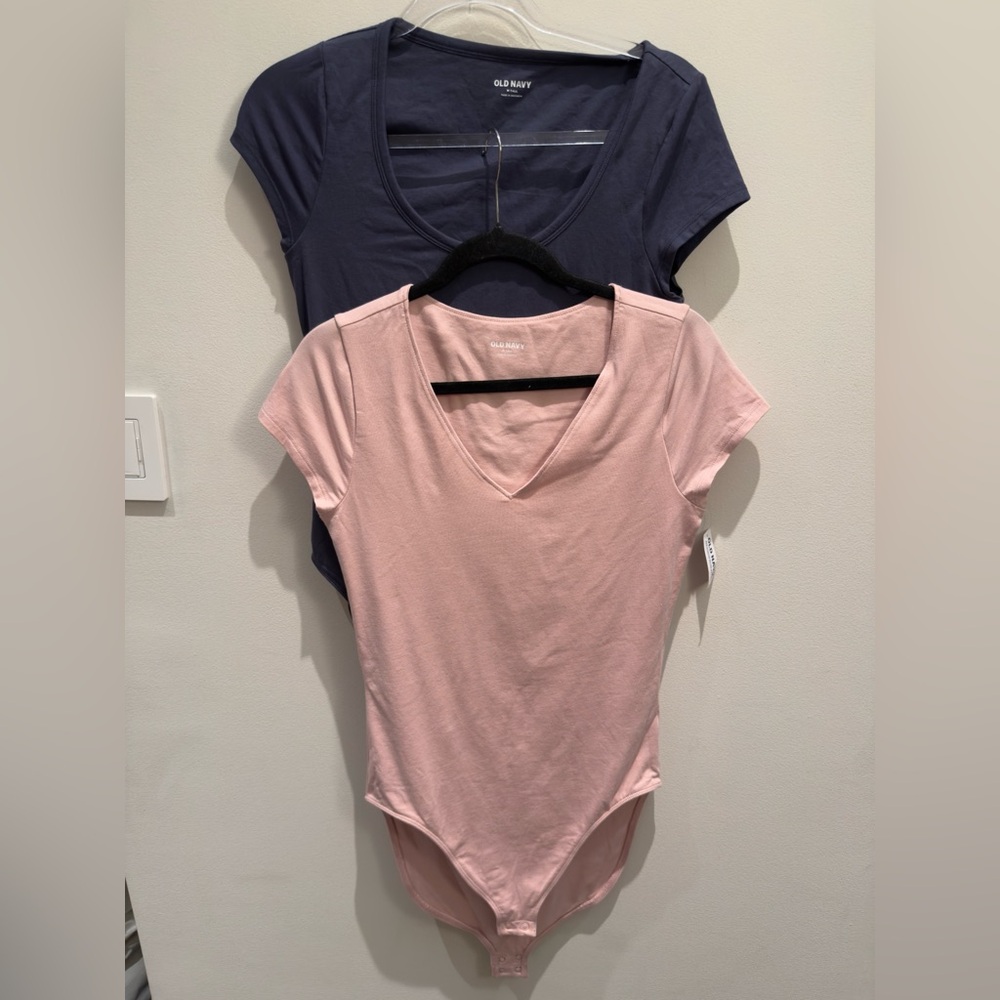 NWT - Old Navy Scoop Neck Bodysuit Bundle Size Medium Tall Pink & Navy